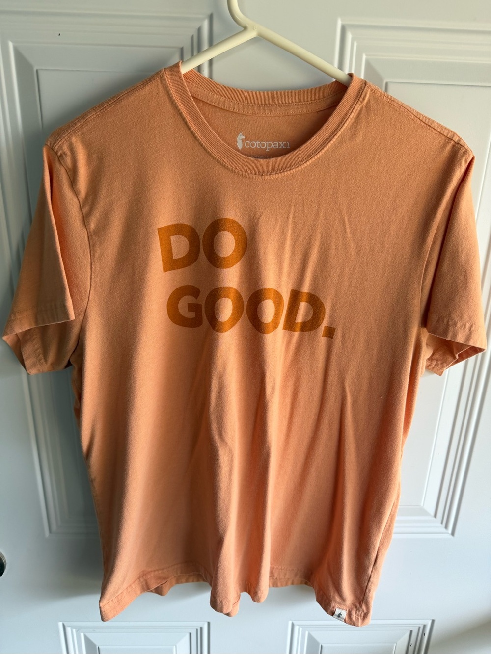 cotopaxi Peach Crewneck Tee with Bold DO GOOD. Print